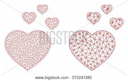 Mesh Vector Favorite Hearts Icon. Mesh Carcass Favorite Hearts Image In Lowpoly Style With Combined 