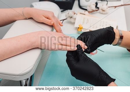 Manicurist At Work, Beaty Manicure Nails. Manicure Process. Closeup Photo Shoot Of Manicure Process 