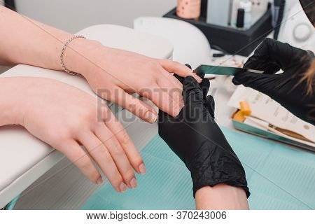 Manicurist At Work, Beaty Manicure Nails. Manicure Process. Closeup Photo Shoot Of Manicure Process 