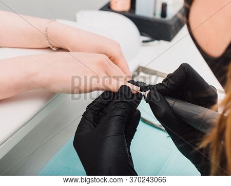 Manicurist At Work, Beaty Manicure Nails. Manicure Process. Closeup Photo Shoot Of Manicure Process 