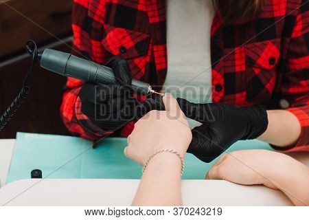Manicurist At Work, Beaty Manicure Nails. Manicure Process. Closeup Photo Shoot Of Manicure Process 