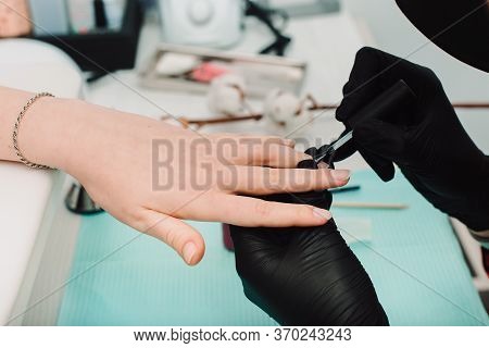 Manicurist At Work, Beaty Manicure Nails. Manicure Process. Closeup Photo Shoot Of Manicure Process 