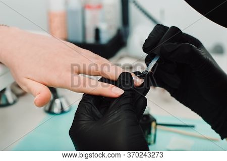 Manicurist At Work, Beaty Manicure Nails. Manicure Process. Closeup Photo Shoot Of Manicure Process 