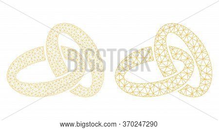 Mesh Vector Gold Rings Icon. Mesh Carcass Gold Rings Image In Low Poly Style With Combined Triangles