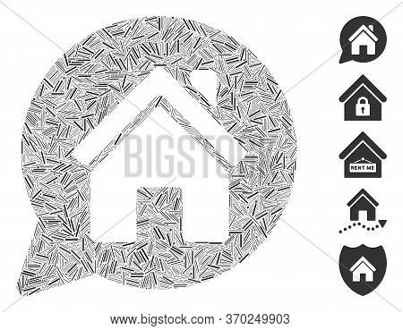 Line Mosaic Based On House Mention Icon. Mosaic Vector House Mention Is Formed With Randomized Line 