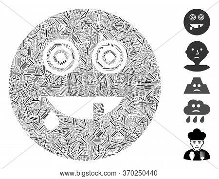 Line Mosaic Based On Maniac Smiley Icon. Mosaic Vector Maniac Smiley Is Created With Random Line Ite