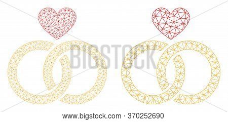Mesh Vector Romantic Rings Icon. Mesh Carcass Romantic Rings Image In Lowpoly Style With Connected T