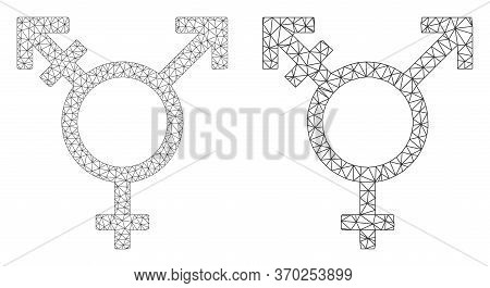 Mesh Vector Three Gender Symbol Icon. Polygonal Wireframe Three Gender Symbol Image In Low Poly Styl
