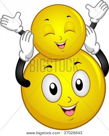 ภาพประกอบของยิ้มใหญ่ถือยิ้มเล็กขึ้นในอากาศ