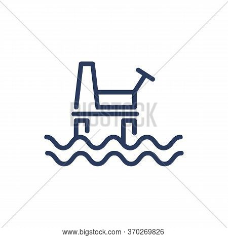 Sea Oil Plant Thin Line Icon. Shore, Onshore, Technology Isolated Outline Sign. Oil And Gas Industry