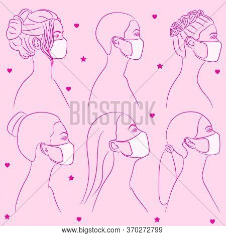 Faces Of Diverse Women Wearing Face Masks For Protection Against Coronavirus Pandemic