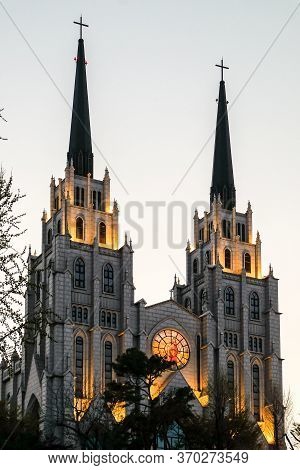 Daegu, South Korea - April 4, 2019 : Daegu Jeil Presbyterian Church In Daegu City, South Korea. Take