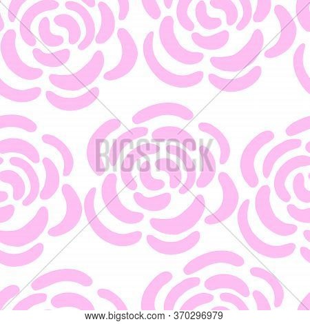 Seamless Pattern Of Simple Pink Roses In The Scandinavian Style. Floral Background For Wrapping Pape