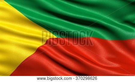 Flag of Zabaykalsky Krai waving in the wind. 3D illustration.