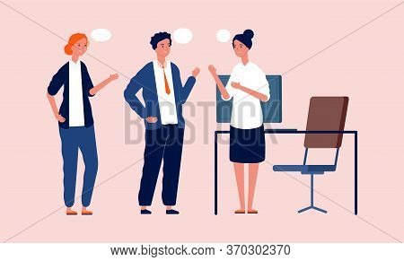 Office Managers Talking. Business Meeting, People Have Conversation. Teamwork, Cartoon Workers Vecto
