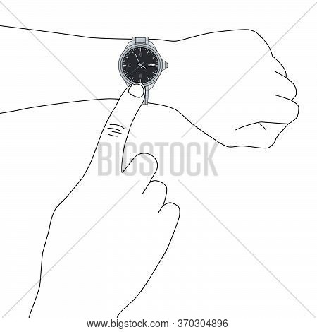 Grey сlassical Stylish Man Wristwatch On Hand. Vector Flat Illustration