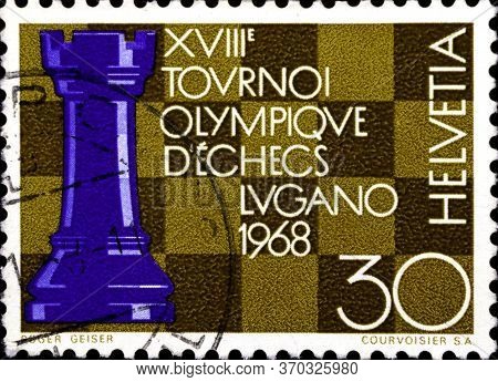 02 08 2020 Divnoe Stavropol Territory Russia The Postage Stamp Switzerland 1968 Events 18th Chess Ol