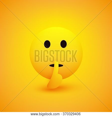 Serious Looking  Shushing Face Showing Make Silence Sign - Emoticon  With Open Eyes On Yellow Backgr