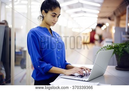 Positive Talented Student Making Presentation For Coursework Project Using Application