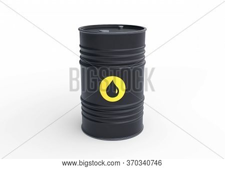 Black barrel of oil on a white background. 3D rendering illustration