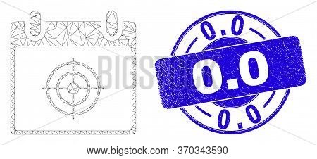 Web Mesh Target Calendar Page Icon And 0.0 Seal Stamp. Blue Vector Round Distress Seal Stamp With 0.