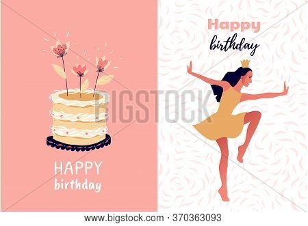 Cute Vector Illustration Of A Girl With Cake