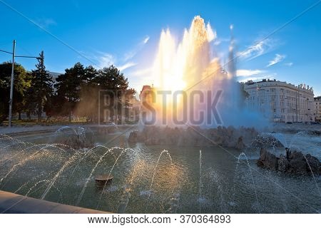 Vienna. Fountain Of Hochstrahlbrunnen And Street View Of In Vienna , Capital Of Austria