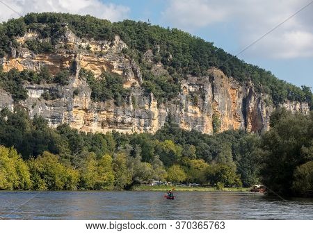 La Roque-gageac, Dordogne, France - September 7, 2018: Canoeing And Tourist Boat, In French Called G