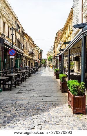 Empty Tables At Local Restaurants In Old Town Bucharest Due To Coronavirus Worldwide Outbreak Crisis