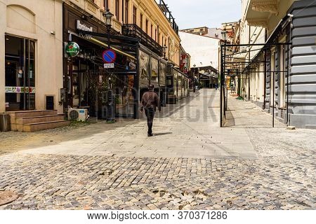 Empty Tables At Local Restaurants In Old Town Bucharest Due To Coronavirus Worldwide Outbreak Crisis