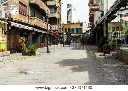 Empty Tables At Local Restaurants In Old Town Bucharest Due To Coronavirus Worldwide Outbreak Crisis
