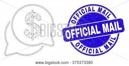 Web Carcass Dollar Forum Messages Pictogram And Official Mail Stamp. Blue Vector Round Scratched Sta