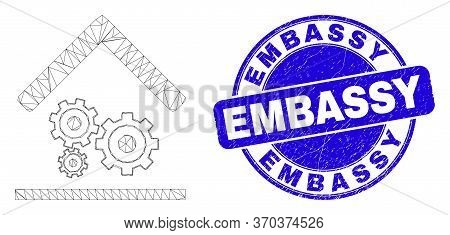 Web Mesh Engine Service Garage Pictogram And Embassy Stamp. Blue Vector Round Scratched Seal Stamp W