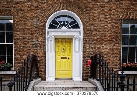 Colorful Georgian Doors In Dublin, Ireland. Historic Doors In Different Colors Painted As Protest Ag