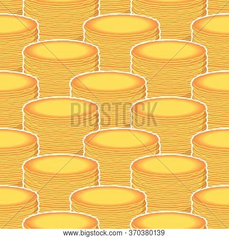 Stacks Of Pancakes, Seamless Vector Texture. Confectionery Pattern.