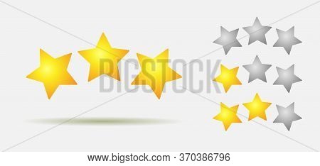 Three Star Rating. Different Ranks From One To Three Stars. Golden Embossed And Gray Transparent Sta