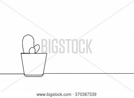 Continuous One Line Drawing. House Cactus In Pot. Vector Illustration. Continuous One Line Drawing. 