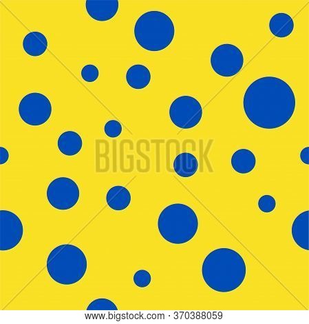 Abstract Seamless Pattern. Blue Dots On Yellow Background Pattern. Seamless Pattern With Circles. Bl