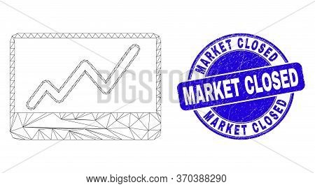 Web Carcass Stocks Chart Icon And Market Closed Stamp. Blue Vector Round Grunge Seal With Market Clo