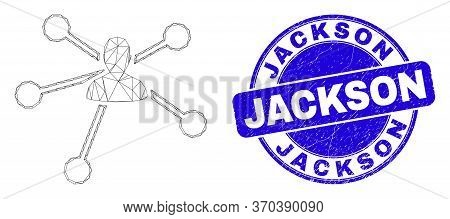 Web Mesh User Links Icon And Jackson Seal Stamp. Blue Vector Round Distress Seal Stamp With Jackson 