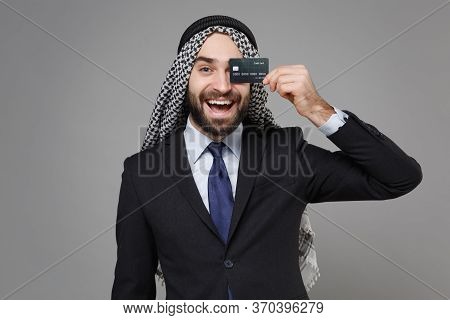 Funny Young Arabian Muslim Businessman In Keffiyeh Kafiya Ring Igal Agal Classic Suit Shirt Isolated