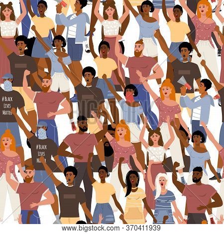 Stop Racism. We Are Equal. Protesting People. Seamless Pattern. Vector Stock Illustration. Flat Styl