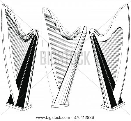 Harp Classic Musical Instrument Vector 02. Illustration Isolated On White Background. A Vector Illus