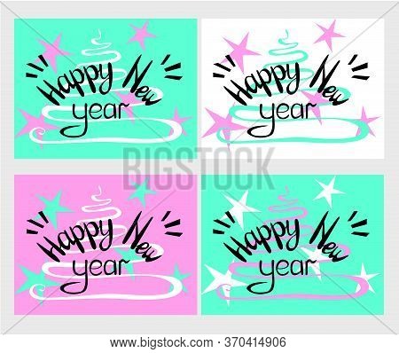 Vector Illustration Of New Year Poster, Background, Flyer, Banner, Lettering Design In Blue, Pink, W