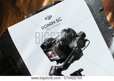 Ronin Sc New Gimbal Stabilizer From Dji On The Box. Video Stabilization Equipment. High Quality Phot