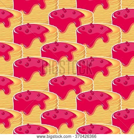 Pancakes With Jam And Cherry Seamless Pattern.