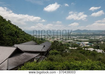 Puli, Taiwan - May 3th, 2020: scenery of Chengte Foshan temple roof, Puli township, Nantou, Taiwan