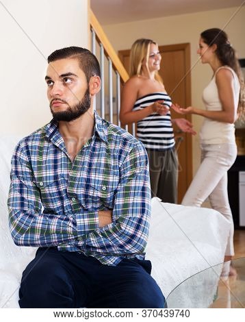 Huge Conflict Between Young Couple And Their Friend Indoors