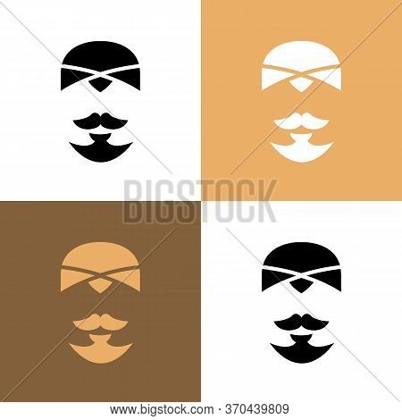 Man With Beard And Blangkon Hat Logo Template, Indonesian People Avatar - Vector