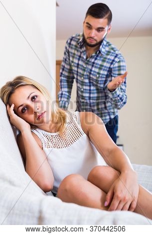 Bad Quarrel Between Young American Boyfriend And Girlfriend At Home.